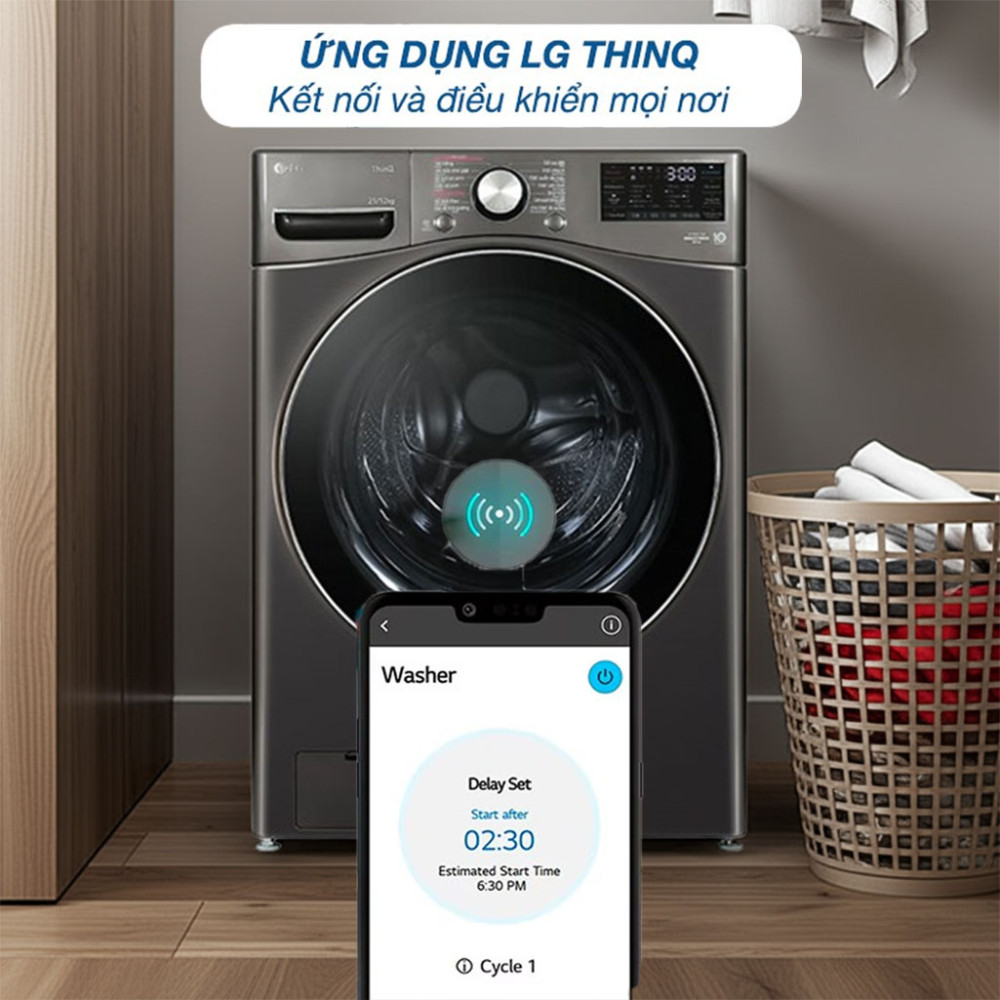 Máy giặt sấy LG AI DD Inverter F2721HVRB 21kg ứng dụng điều khiển từ xa thông minh
