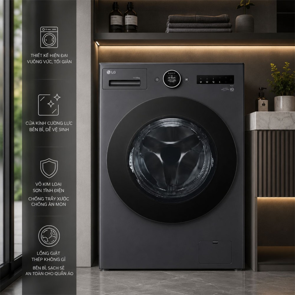 Máy giặt sấy LG Inverter giặt 17 kg - sấy 10 kg F2517RNTG - Hàng chính hãng