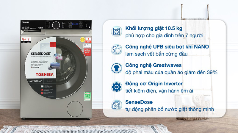 Các tính năng nổi bật của máy giặt sấy Toshiba TWD-BM115GF4V(SK)