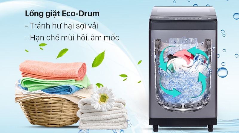 Lồng giặt Eco-Drum không lỗ, bảo vệ sợi vải và chống nấm mốc hiệu quả