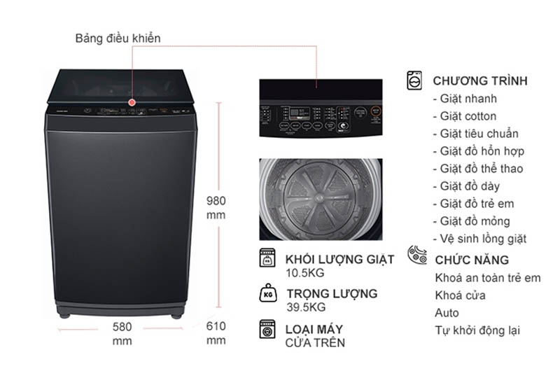 Tổng quan máy giặt cửa trên Toshiba AW-DUK1160HV(SG) 