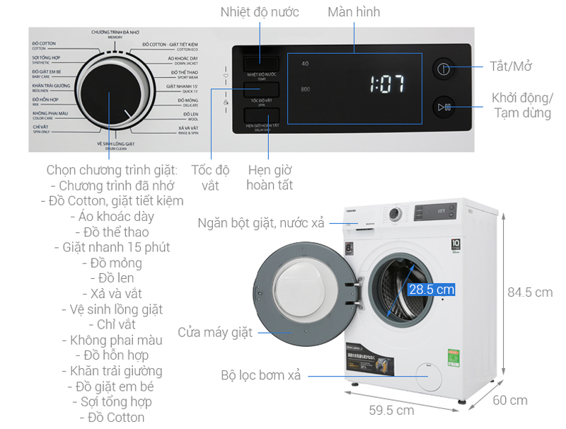 Tổng quan thiết kế máy giặt Toshiba TW-BH95S2V/WK