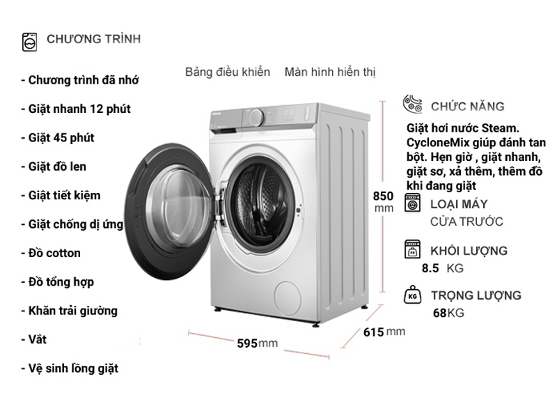 Đặc điểm nổi bật của máy giặt lồng ngang Toshiba TW-BK95G4V(WS)