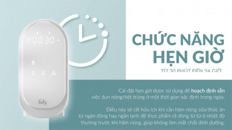 Chức năng hẹn giờ của Máy hâm sữa tiệt trùng điện tử Duo 6 Fatzbaby FB3090CY