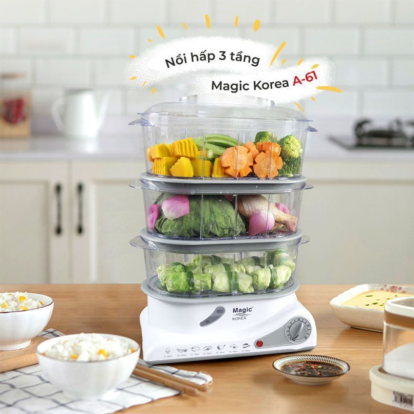 Máy hấp thực phẩm đa năng 3 tầng Magic Korea A61