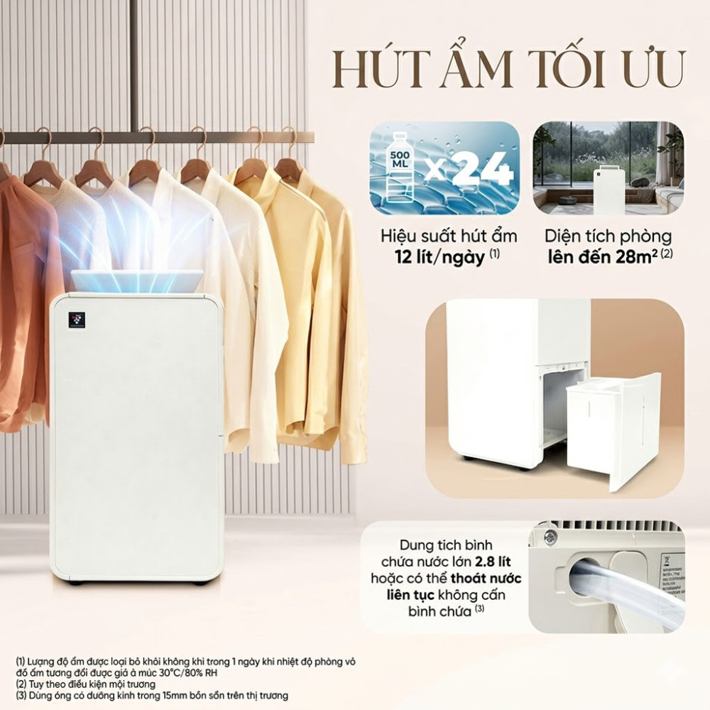 Máy hút ẩm Sharp DW-P12HV-W - Hàng chính hãng