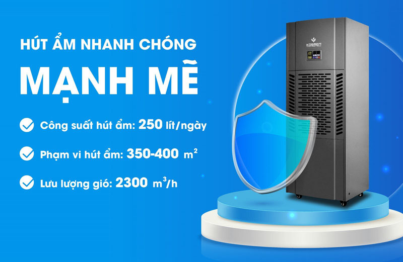 Công suất hút ẩm đạt 250 lít/ngày, hút sạch mùi hôi, ẩm mốc