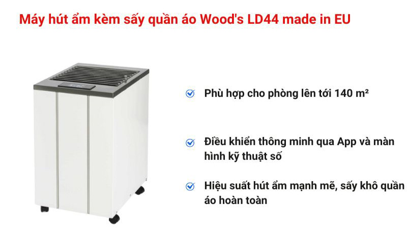 Một số tính năng nổi bật của máy hút ẩm kiêm máy sấy quần áo Woods LD44