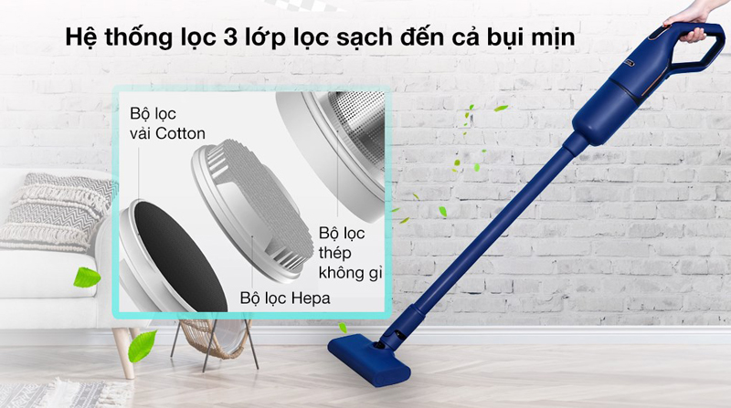 Máy được tích hợp bộ lọc 3 cấp độ cho hiệu suất làm sạch vượt trội