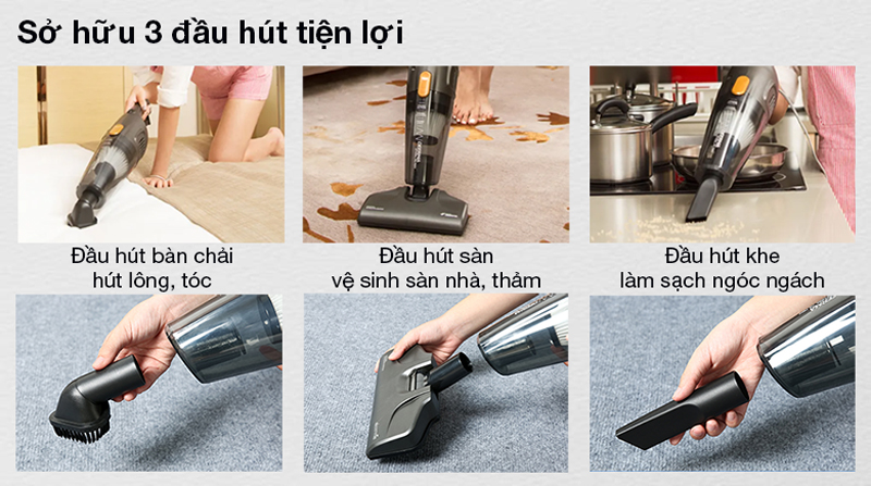 Sở hữu 3 đầu hút tiện lợi, thích hợp cho từng nhu cầu người dùng