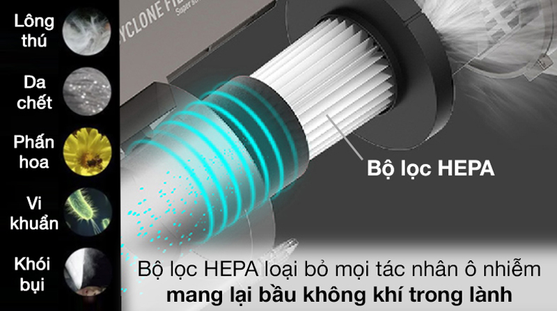 Bộ lọc HEPA loại bỏ hầu hết bụi bẩn, phấn hoa, các tác nhân gây dị ứng