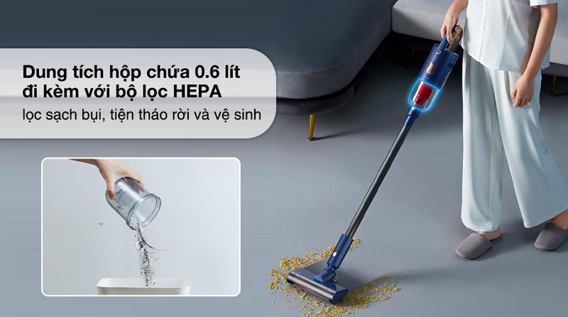 Máy được tích hợp bộ lọc Hepa cho hiệu suất làm sạch vượt trội