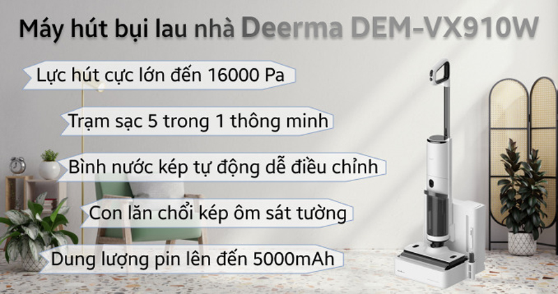 Tính năng nổi bật của máy hút bụi không dây Deerma VX910W 