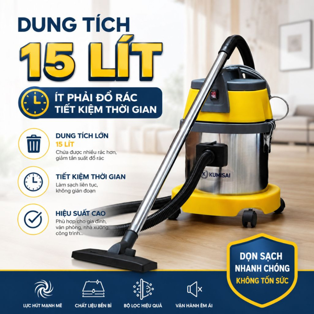 Máy hút bụi công nghiệp Kumisai KMS15 - Hàng chính hãng