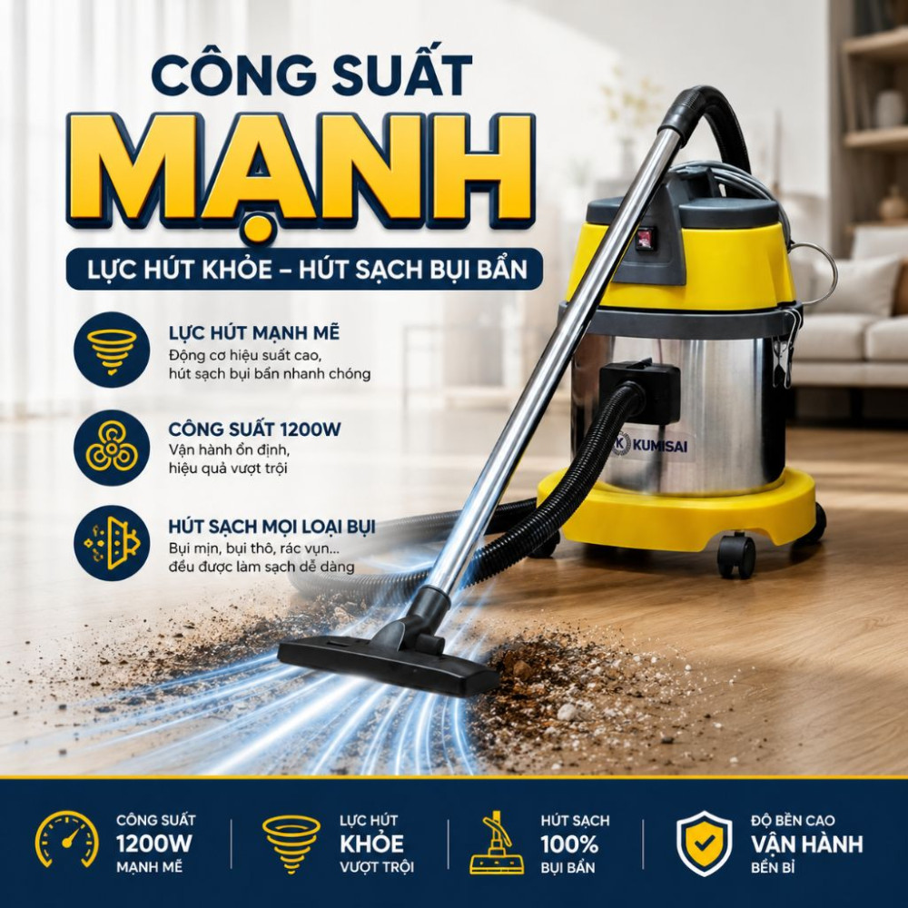 Máy hút bụi công nghiệp Kumisai KMS15 - Hàng chính hãng