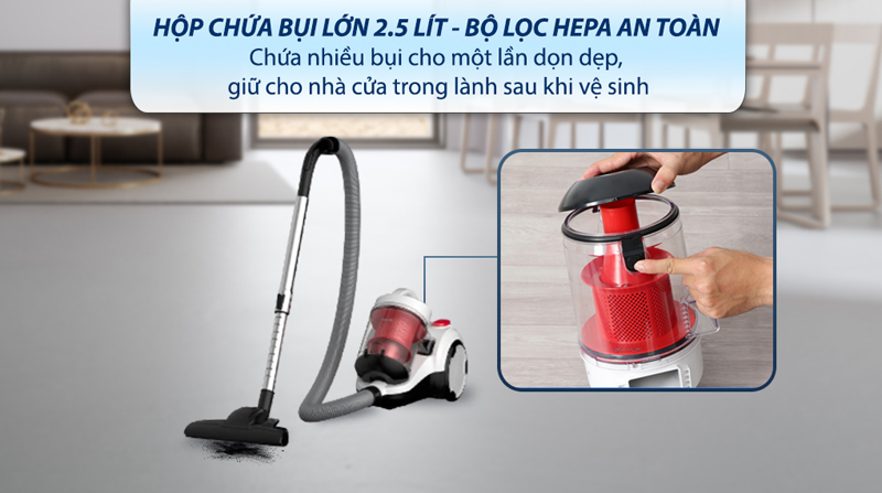 Hộc chứa bụi lớn, hút được nhiều bụi bẩn cùng lúc