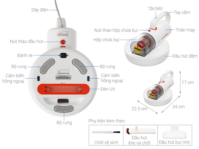 Cấu tạo của máy hút bụi đệm giường Deerma CM1300