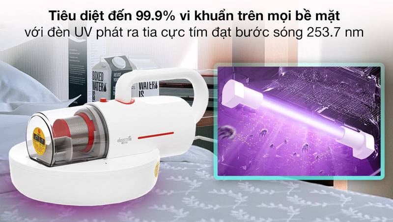 Đèn UV phát tia cực tím tiêu diệt đến 99.9% vi khuẩn.