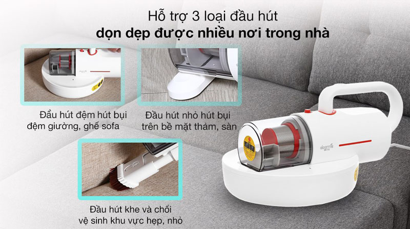 Máy có 3 đầu hút khác nhau để bạn lựa chọn và thay thế cho phù hợp với từng khu vực cần vệ sinh.