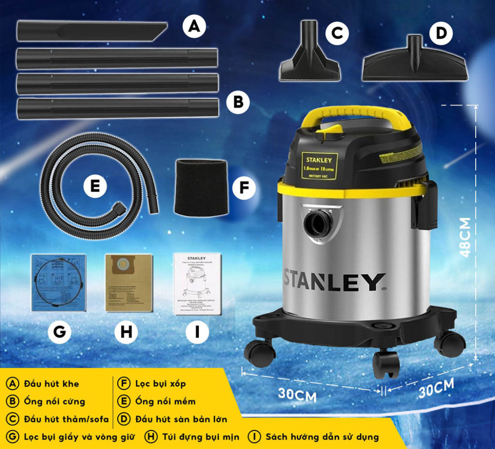 Trộn bộ phu kiện đi kèm của máy hút bụi Stanley SL19305-5B