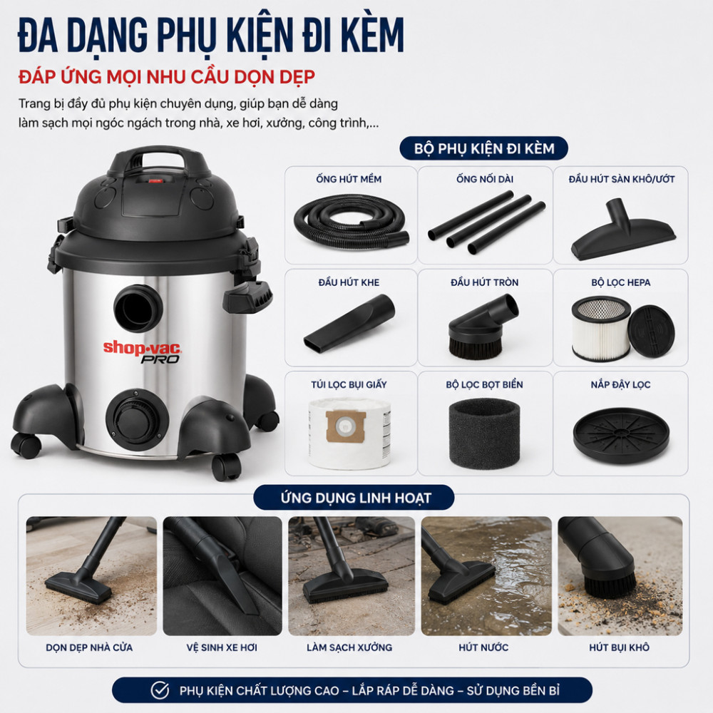 Máy hút bụi khô và ướt 20L Shop-VAC P11-SQ18A - Hàng chính hãng
