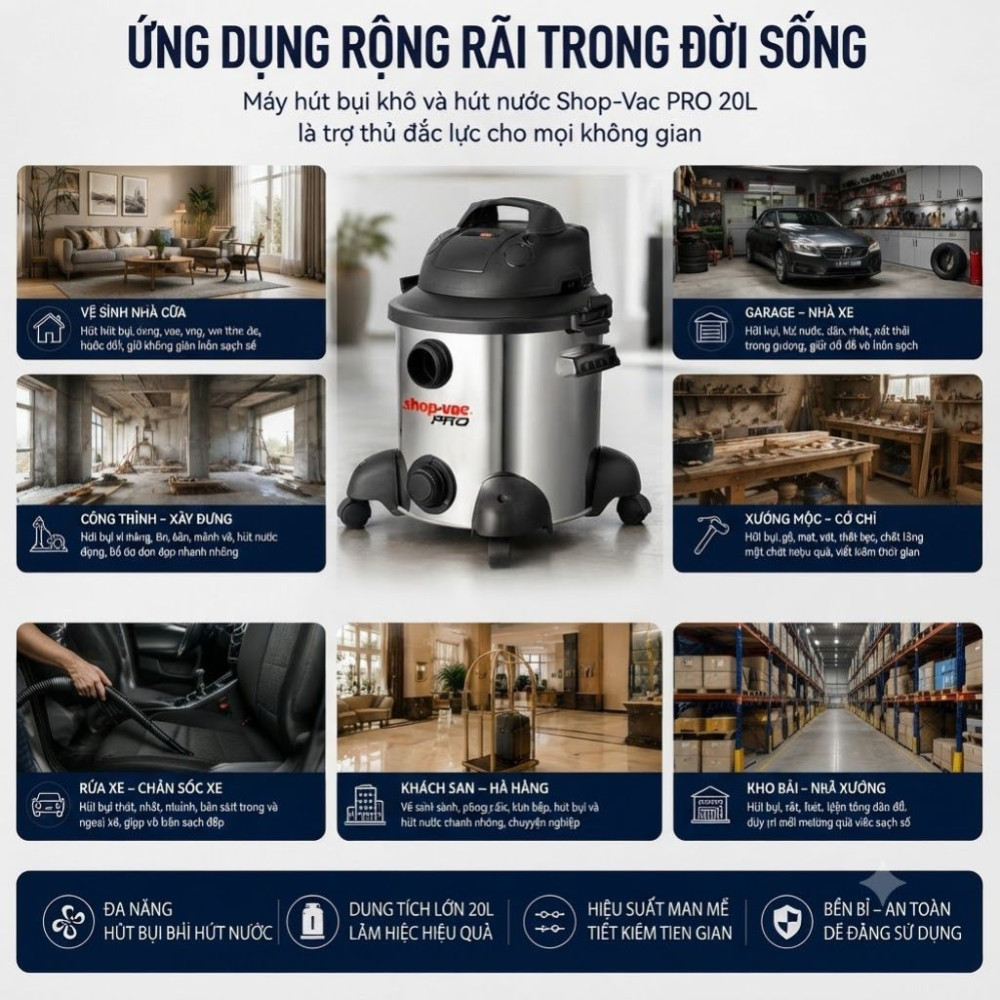 Máy hút bụi khô và ướt 20L Shop-VAC P11-SQ18A - Hàng chính hãng