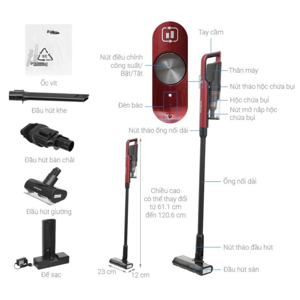 Máy hút bụi không dây Hitachi PV-X95N MRE - Hàng chính hãng