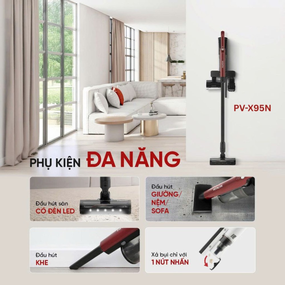 Máy hút bụi không dây Hitachi PV-X95N MRE - Hàng chính hãng
