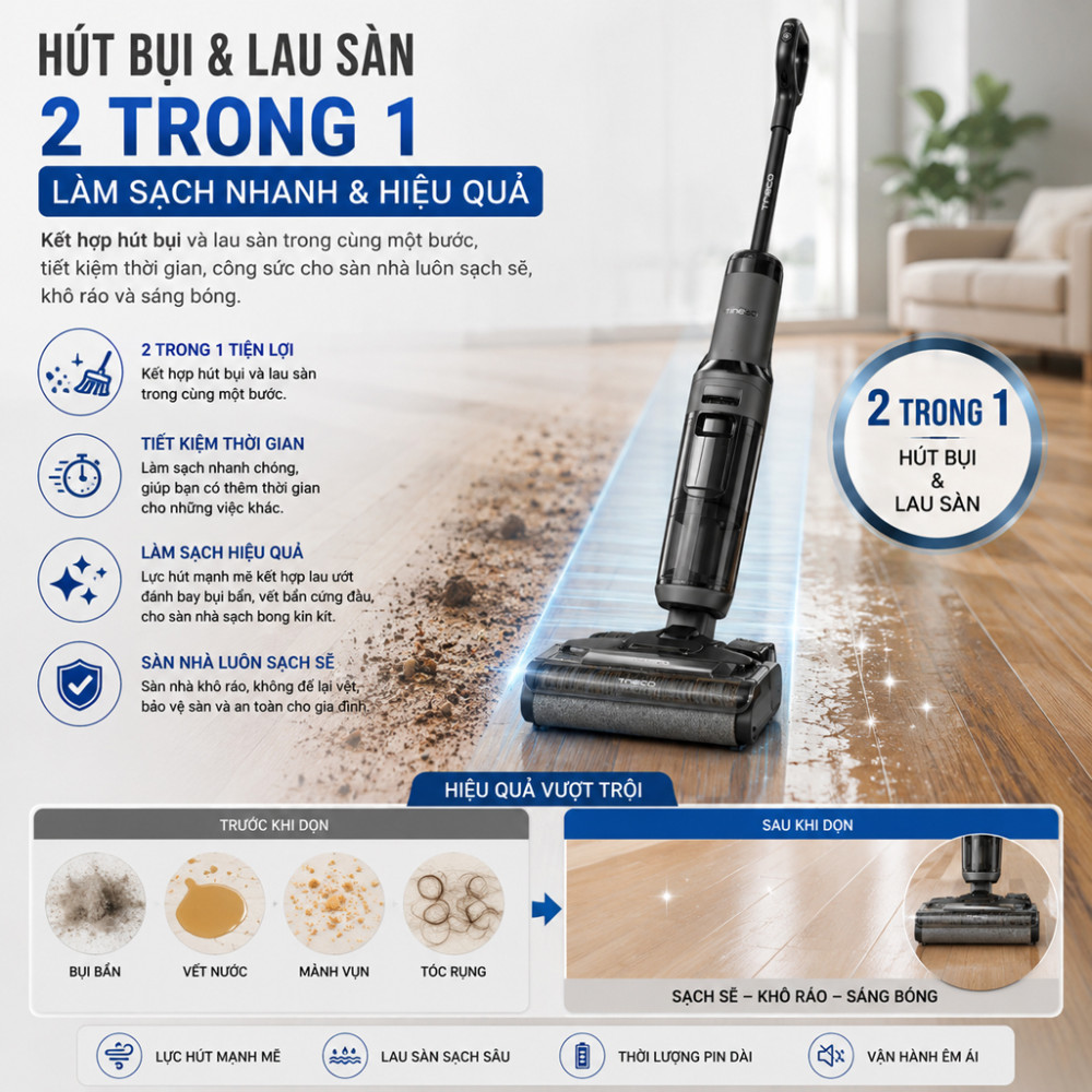 Máy hút bụi lau sàn Tineco FLOOR ONE I6 STRETCH PLUS 2 - Hàng chính hãng