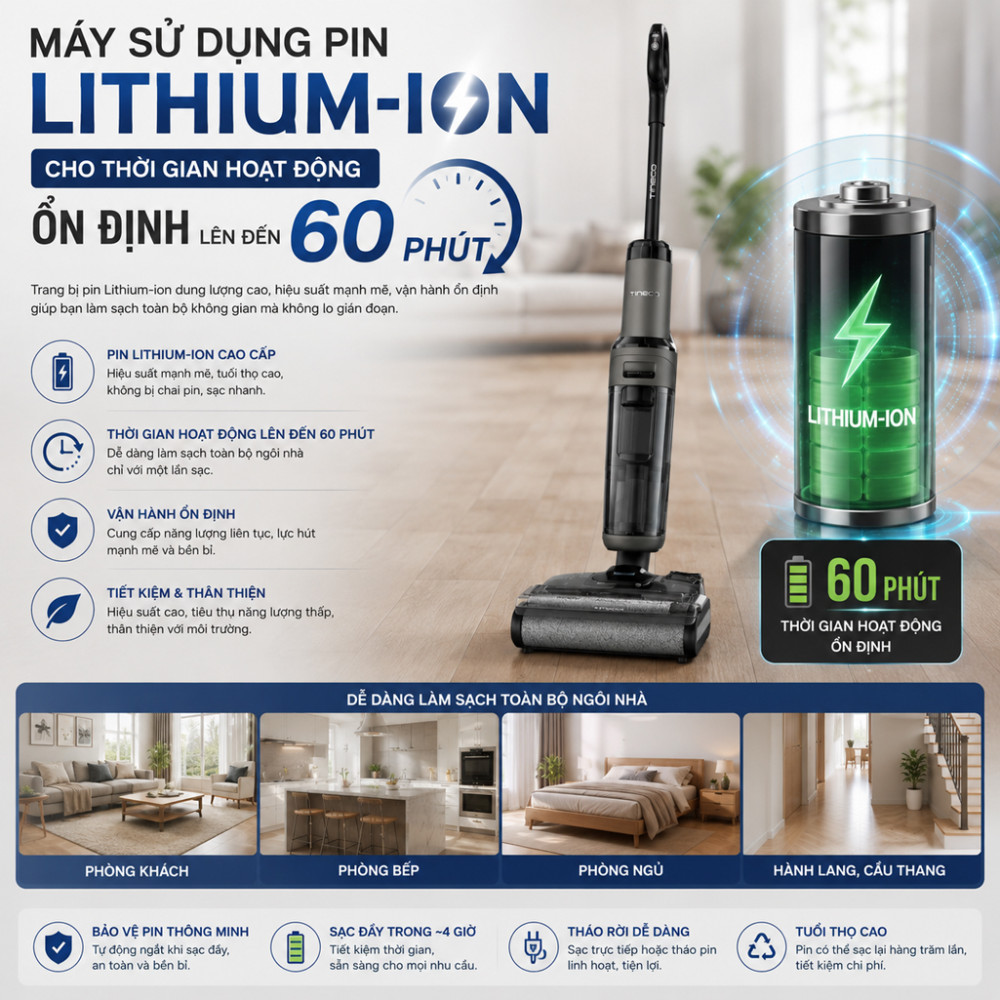 Máy hút bụi lau sàn Tineco FLOOR ONE I6 STRETCH PLUS 2 - Hàng chính hãng