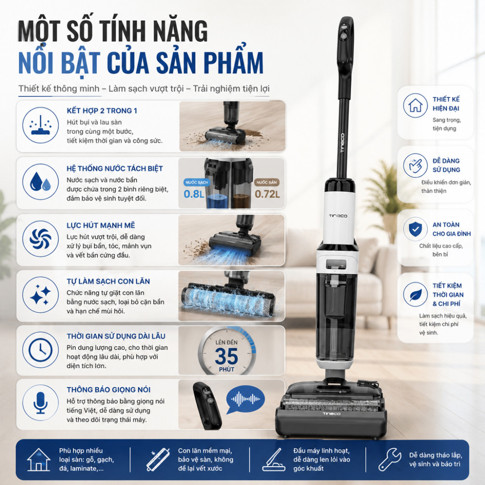 Máy hút bụi lau nhà Tineco FLOOR ONE S6 STRETCH MAX - Hàng chính hãng
