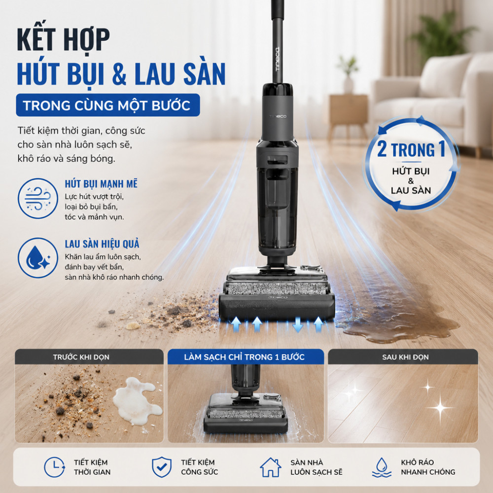 Máy hút bụi lau sàn khô ướt Tineco FLOOR ONE S6 STRETCH EXTREME - Hàng chính hãng