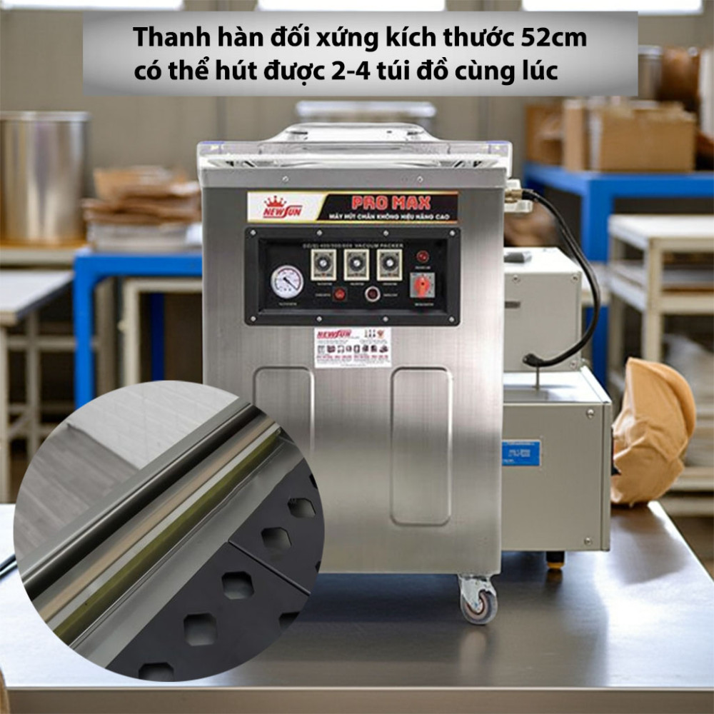 Máy hút chân không NewSun DZQ520 Promax thiết kế thanh hàn đối xứng hút được nhiều túi cùng lúc