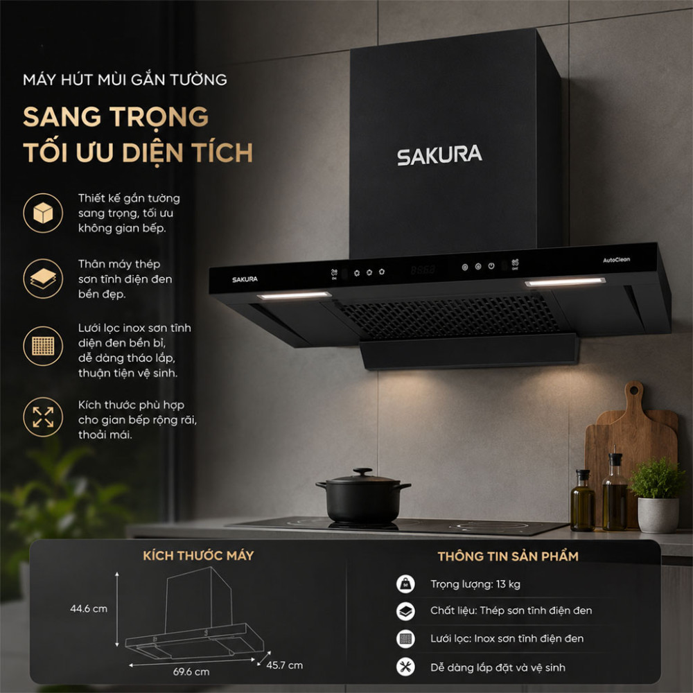 Máy hút khói khử mùi Sakura SR-7800B - Hàng chính hãng