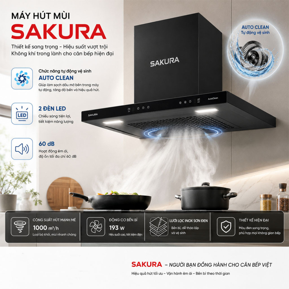 Máy hút khói khử mùi Sakura SR-7800B - Hàng chính hãng
