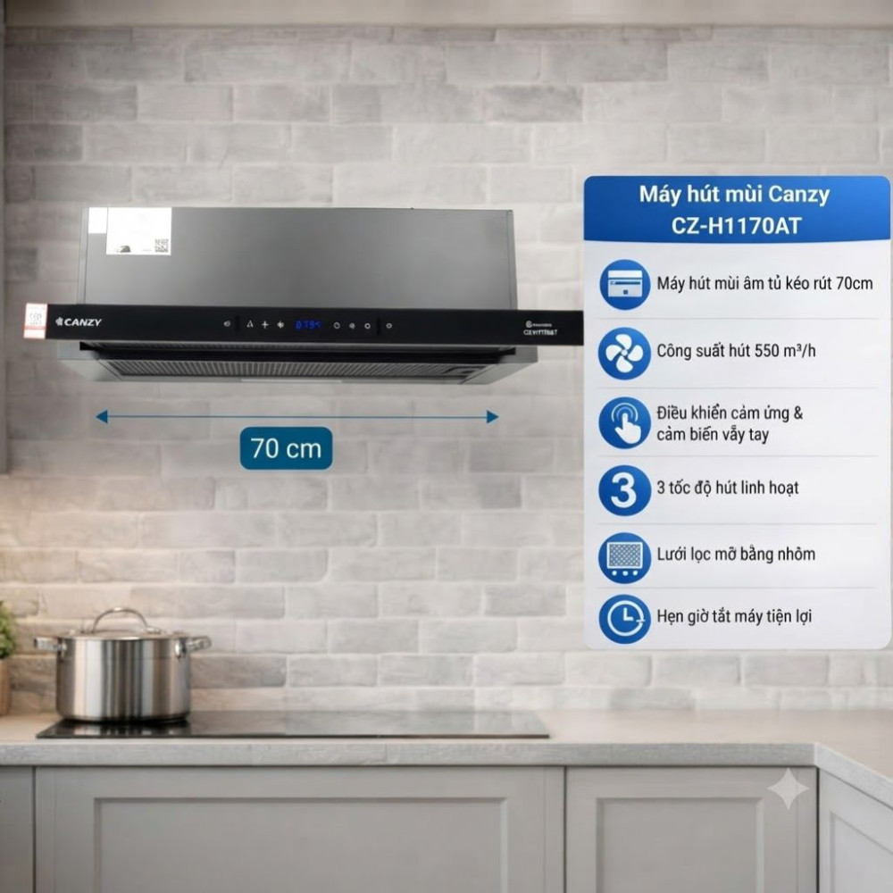 Máy hút mùi âm tủ Canzy CZ-H1170AT - Hàng chính hãng
