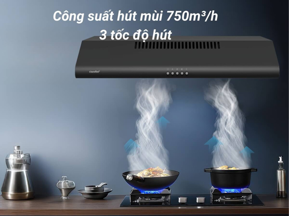 Công suất hút 750m3/h, nhanh chóng làm sạch không khí trong bếp.