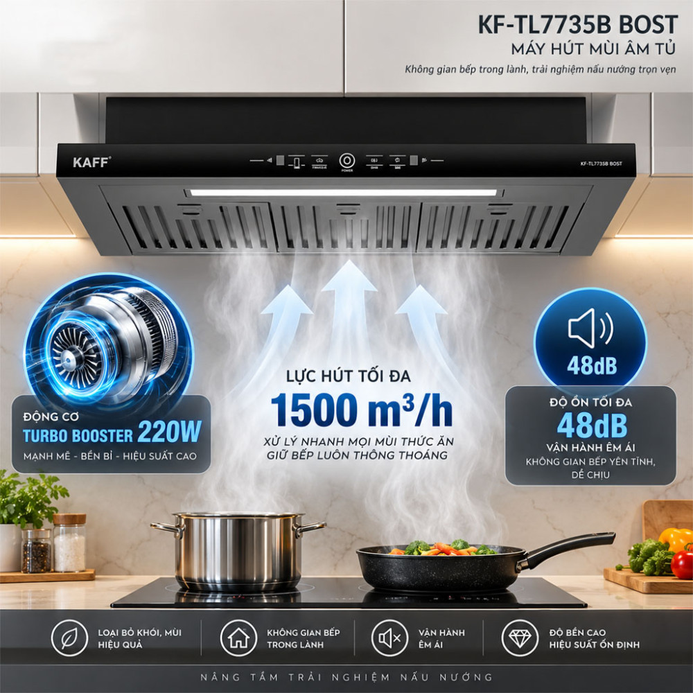 Máy hút mùi âm tủ Kaff KF-TL7735B BOST - Hàng chính hãng
