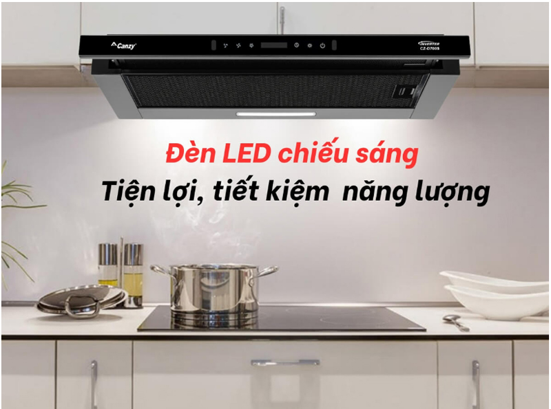 2 đèn LED hỗ trợ chiếu sáng khu vực bếp nấu rất tiện lợi