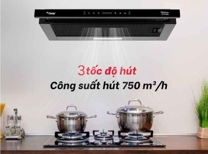 Công suất hút mạnh mẽ lên đến 750m3/h hút sạch mùi thức ăn