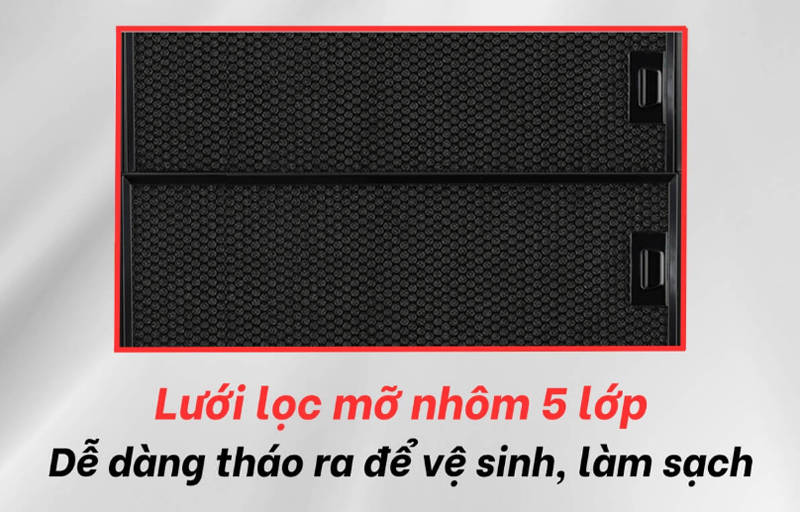 Lưới lọc mỡ bằng hợp kim nhôm dày nhiều lớp giúp ngăn không cho dầu mỡ đi vào trong