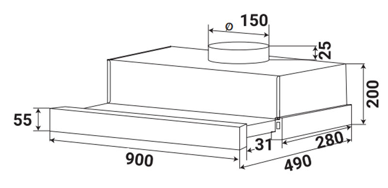 Kích thước lắp đặt của máy hút mùi âm tủ Kaff KF-TL900ST