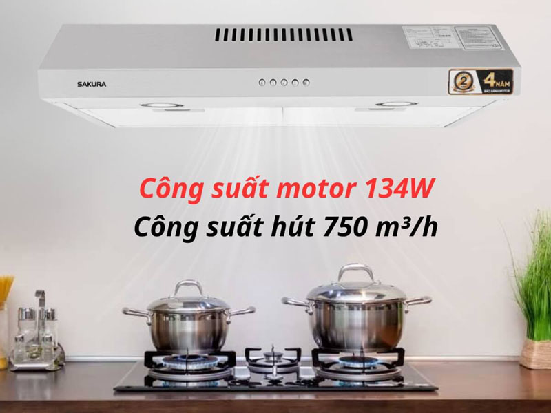 Công suất mạnh mẽ giúp làm sạch khói mùi nhanh chóng