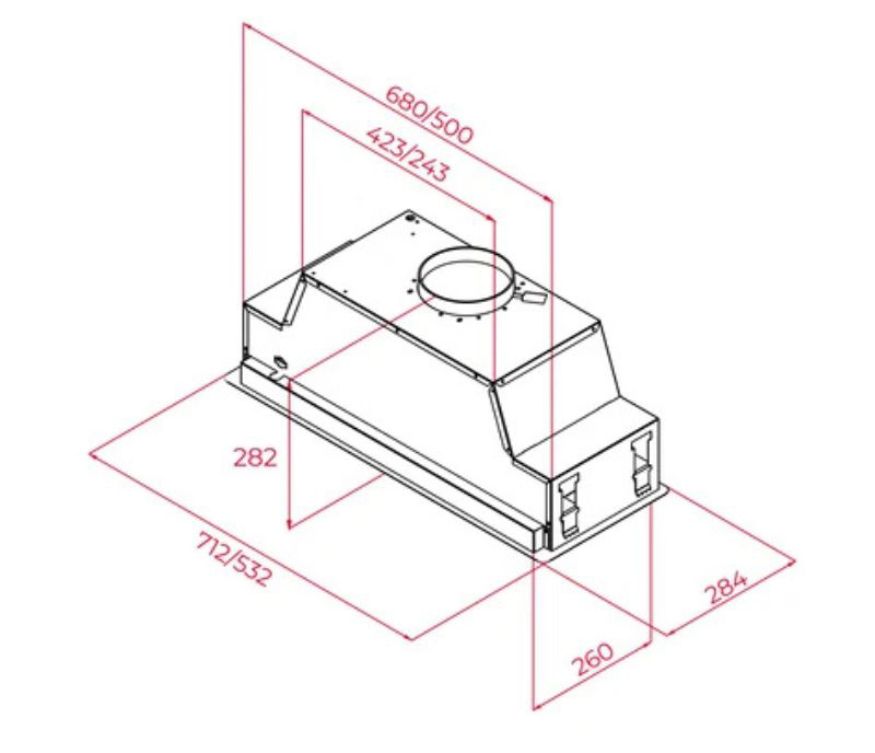 Kích thước lắp đặt của máy hút mùi âm tủ Teka GFL 77760 EOS IX