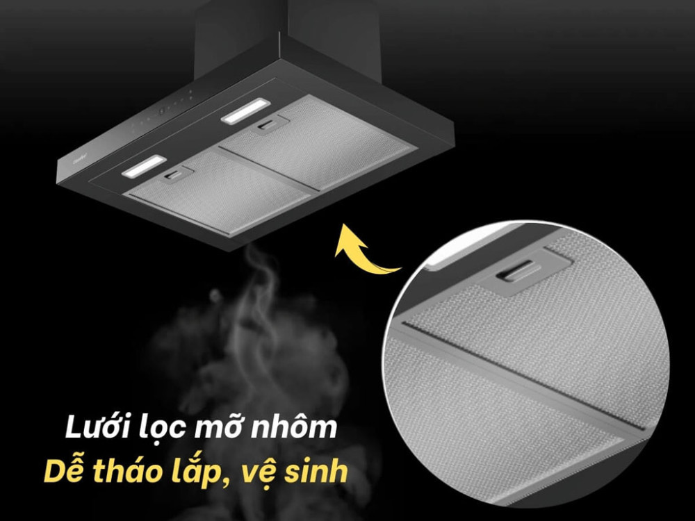 Lưới lọc bằng nhôm nhiều lớp, dễ dàng tháo rời để vệ sinh.