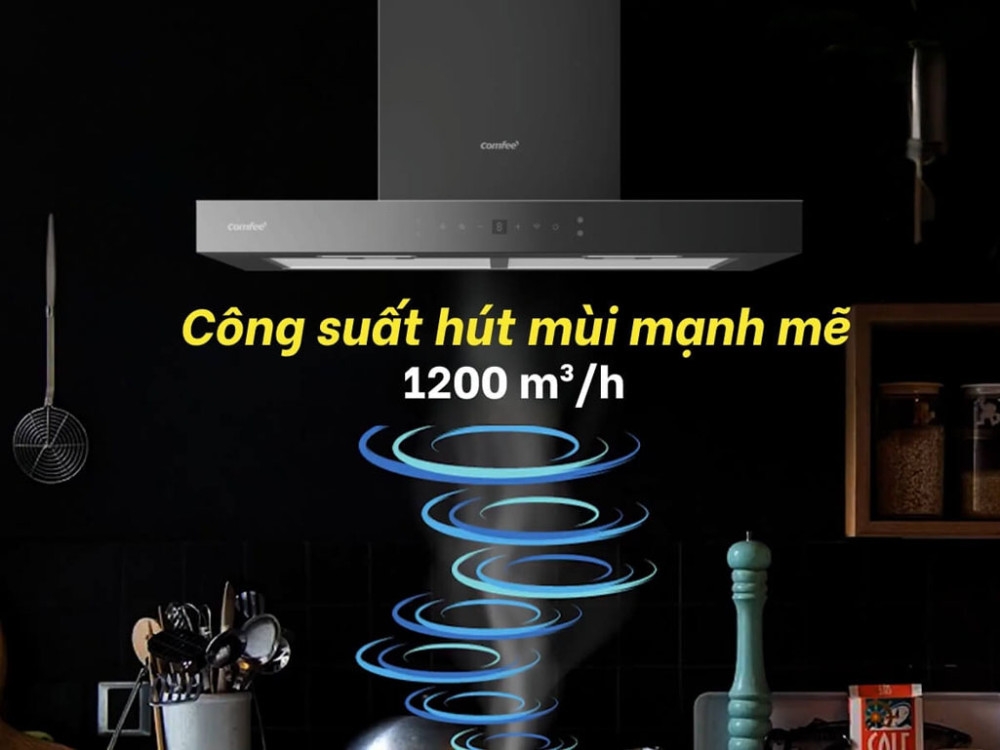 Công suất hút 1.200m3/h,  giúp khử sạch mùi thức ăn, khói dầu mỡ