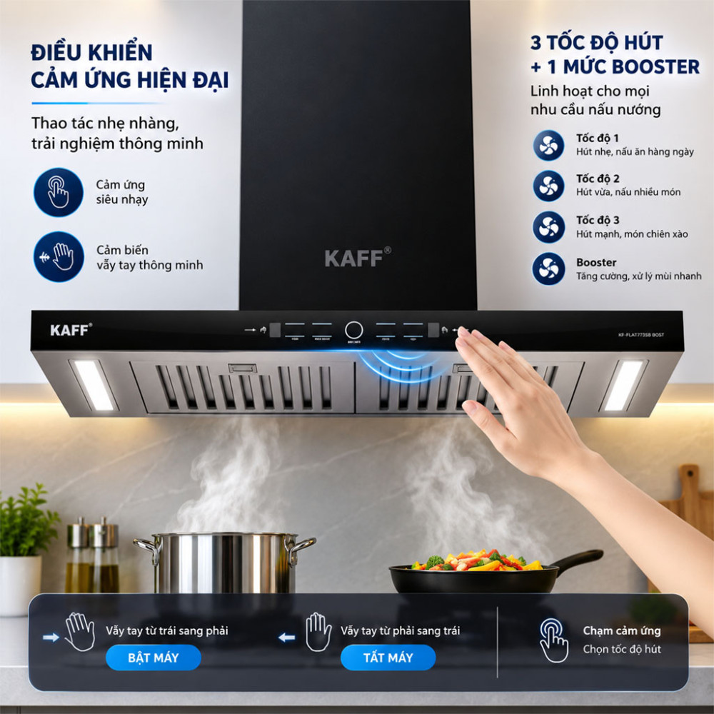 Máy hút mùi chữ T Kaff KF-FLAT7735B BOST - Hàng chính hãng