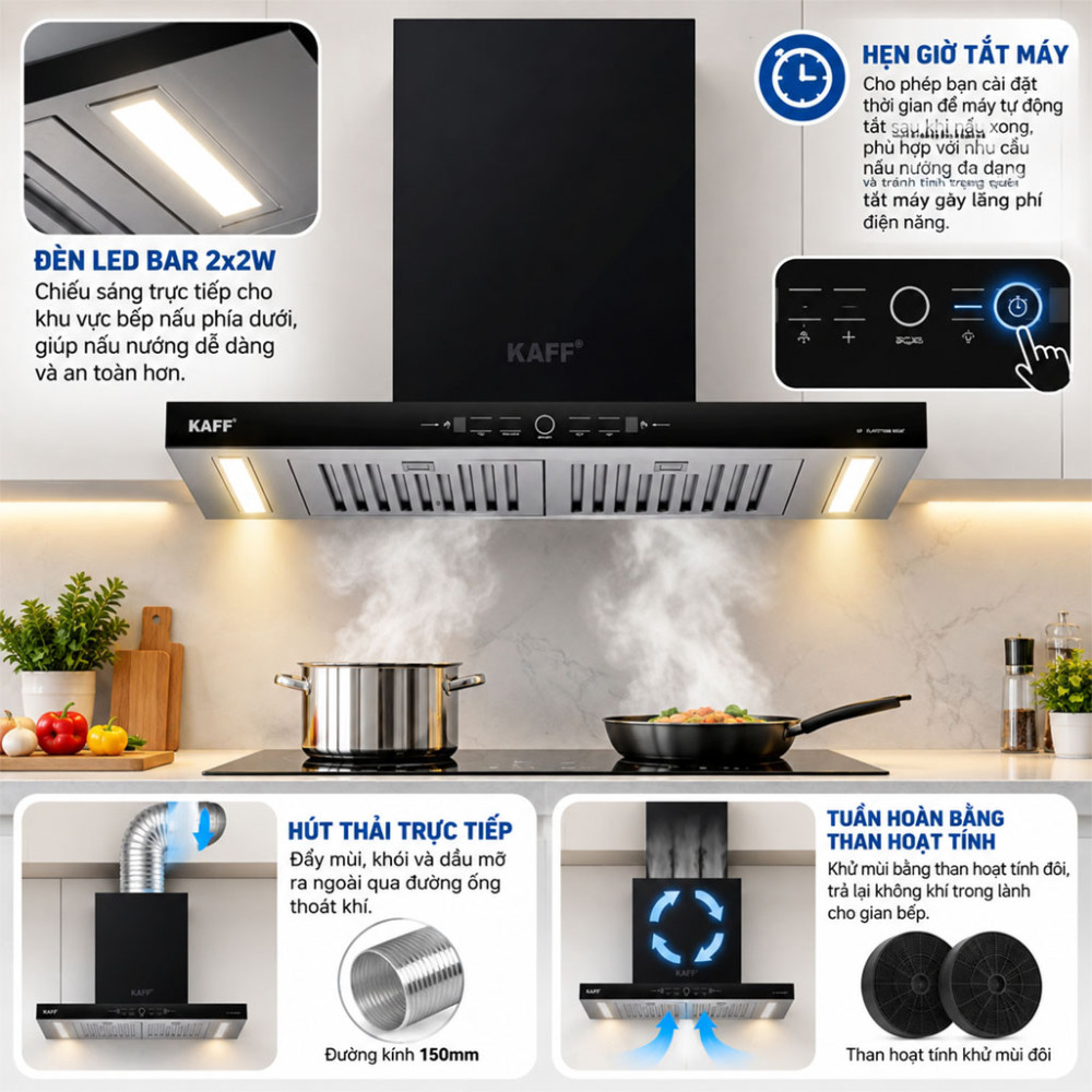 Máy hút mùi chữ T Kaff KF-FLAT7735B BOST - Hàng chính hãng