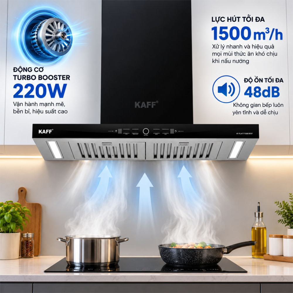 Máy hút mùi chữ T Kaff KF-FLAT7735B BOST - Hàng chính hãng