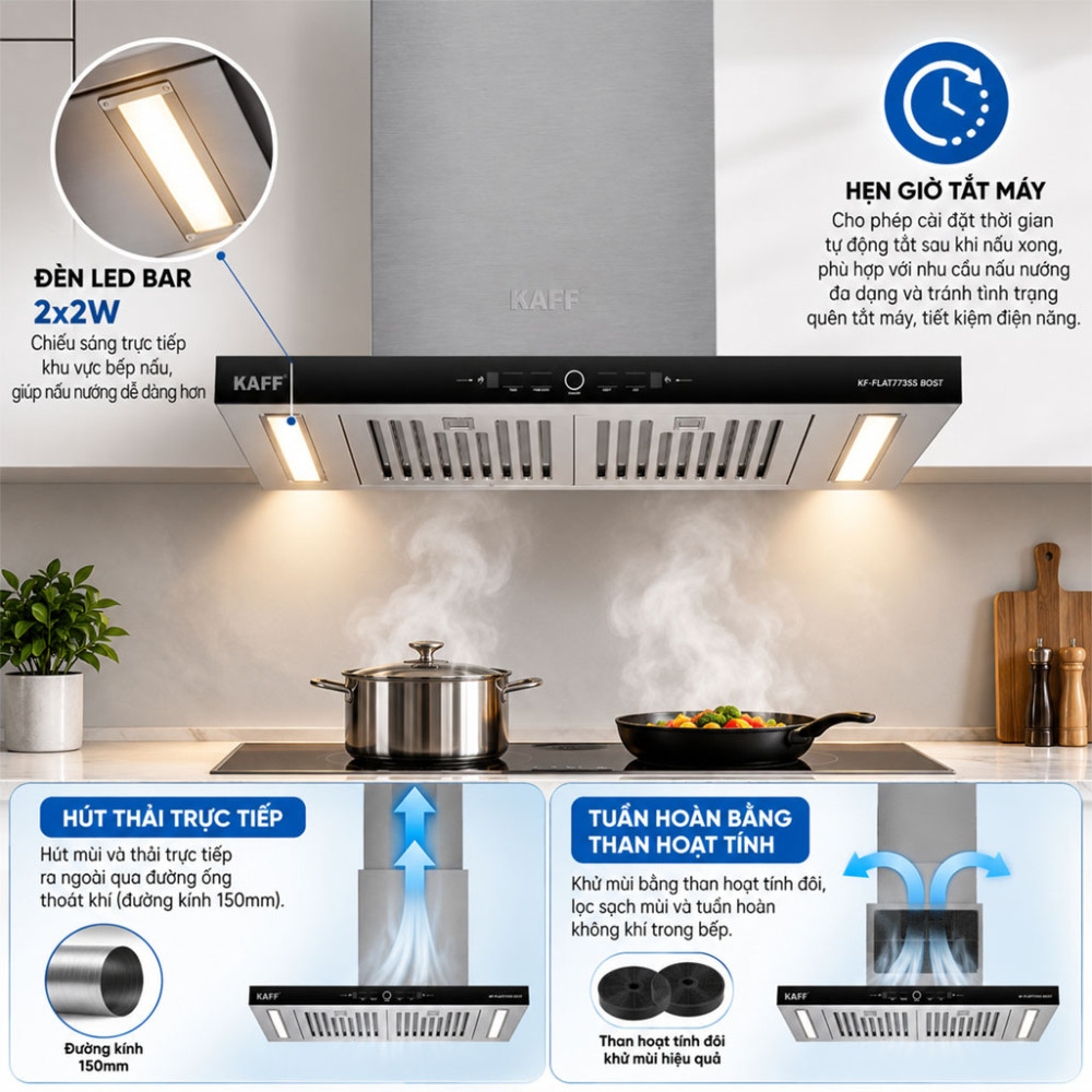 Máy hút mùi chữ T Kaff KF-FLAT7735S BOST - Hàng chính hãng